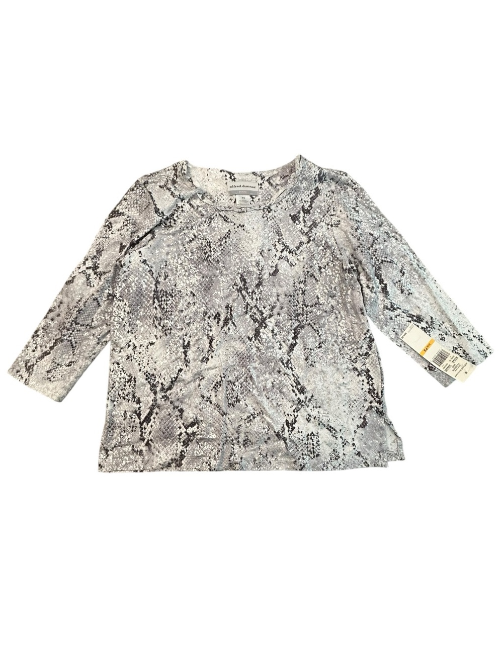 NEW Alfred Dunner Petite Silver Gray Jeweled Snake-Print Long Sleeve Top P S